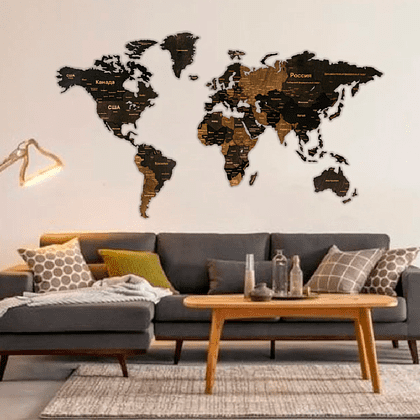Декор на стену "Карта мира" многоуровневый на стену, L 3149, венге, 60х105 см - 2