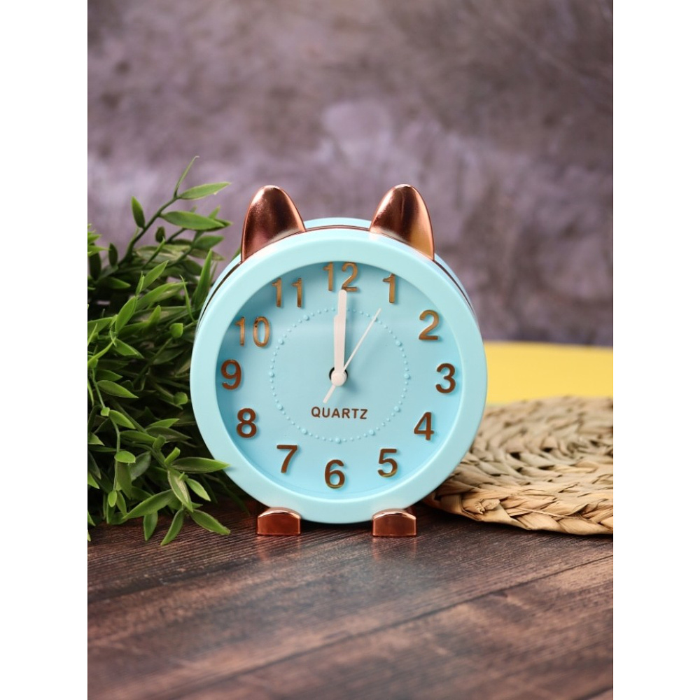 Часы-будильник настольные "Golden awakening Kitty", голубой  - 2