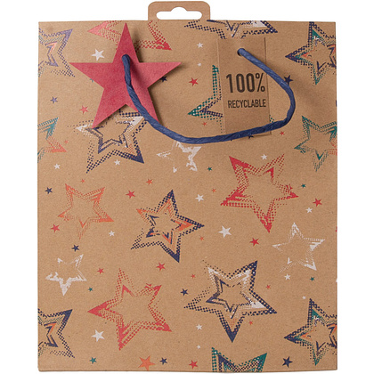 Пакет бумажный подарочный "Stars kraft", 21.5x10.2x25.3 см, разноцветный - 2
