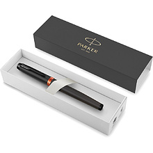 Ручка-роллер Parker "IM Vibrant Rings T315 Flame Orange PVD", 0,5 мм, черный, оранжевый, стерж. черный