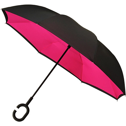 Зонт-трость "RU-6", 107 см, черный, розовый