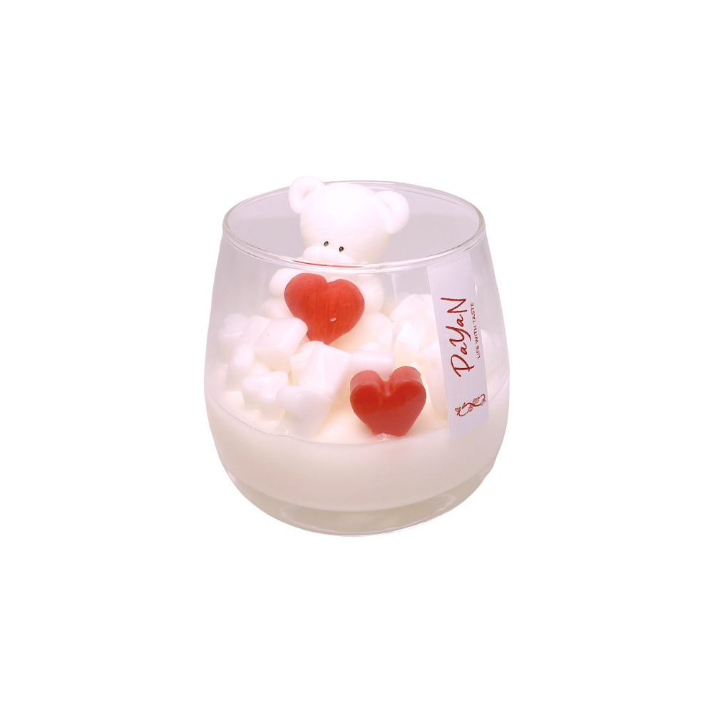 Свеча декоративная "Мишка с сердцем", ароматизированная, белый, красный