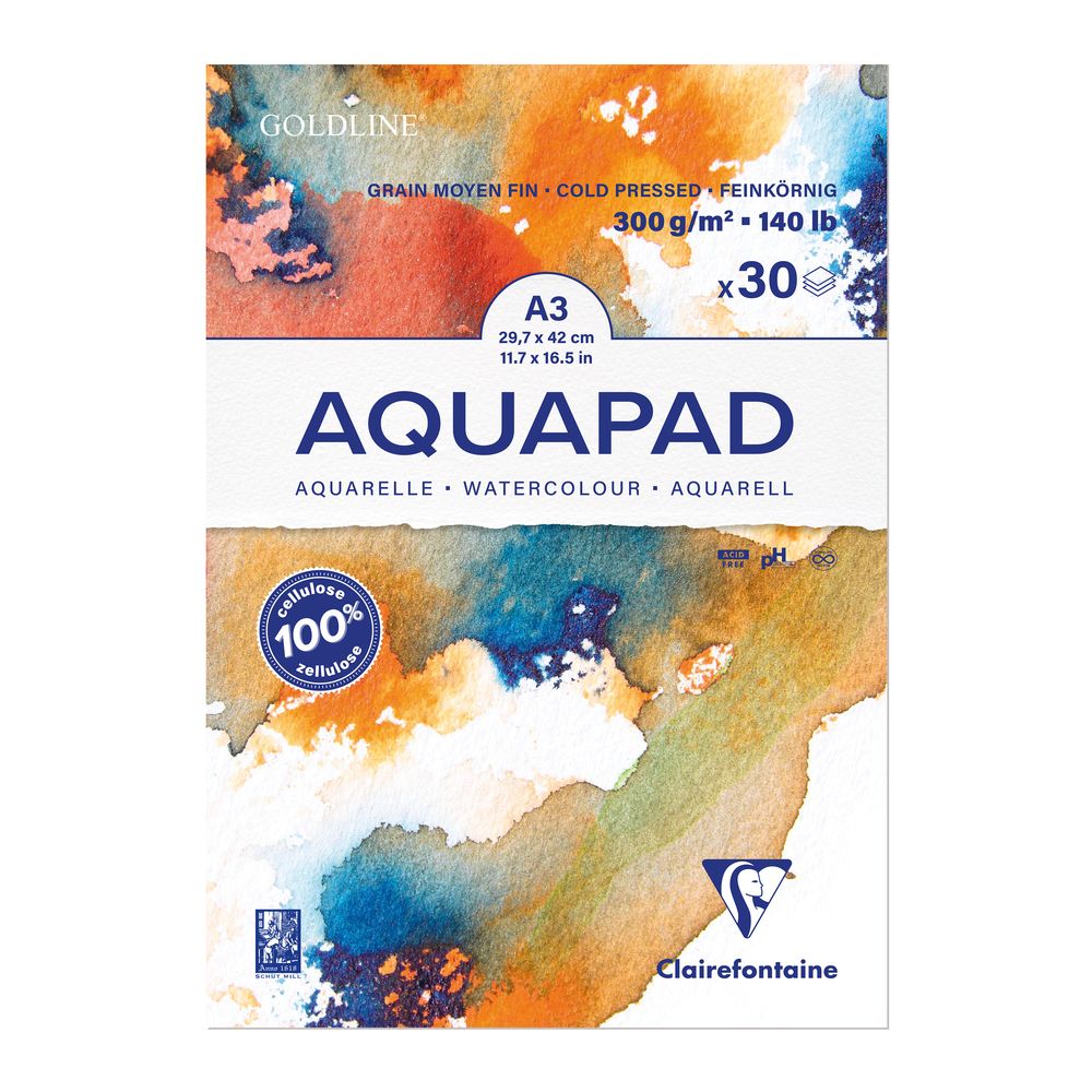Блок-склейка бумаги для акварели "Goldline Aqua", А3, 300 г/м2 , 30 листов